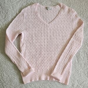Merona Powder Pink‎ Vneck Cableknit Sweater Lightweight Cotton Size XL